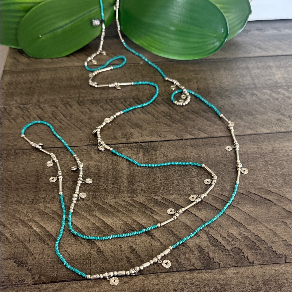 2 Chic Turquoise Tone and Silver Tone Beaded Necklace